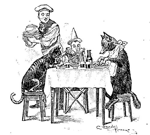 Pinocchio, il Gatto e la Volpe all'Osteria del Gambero Rosso